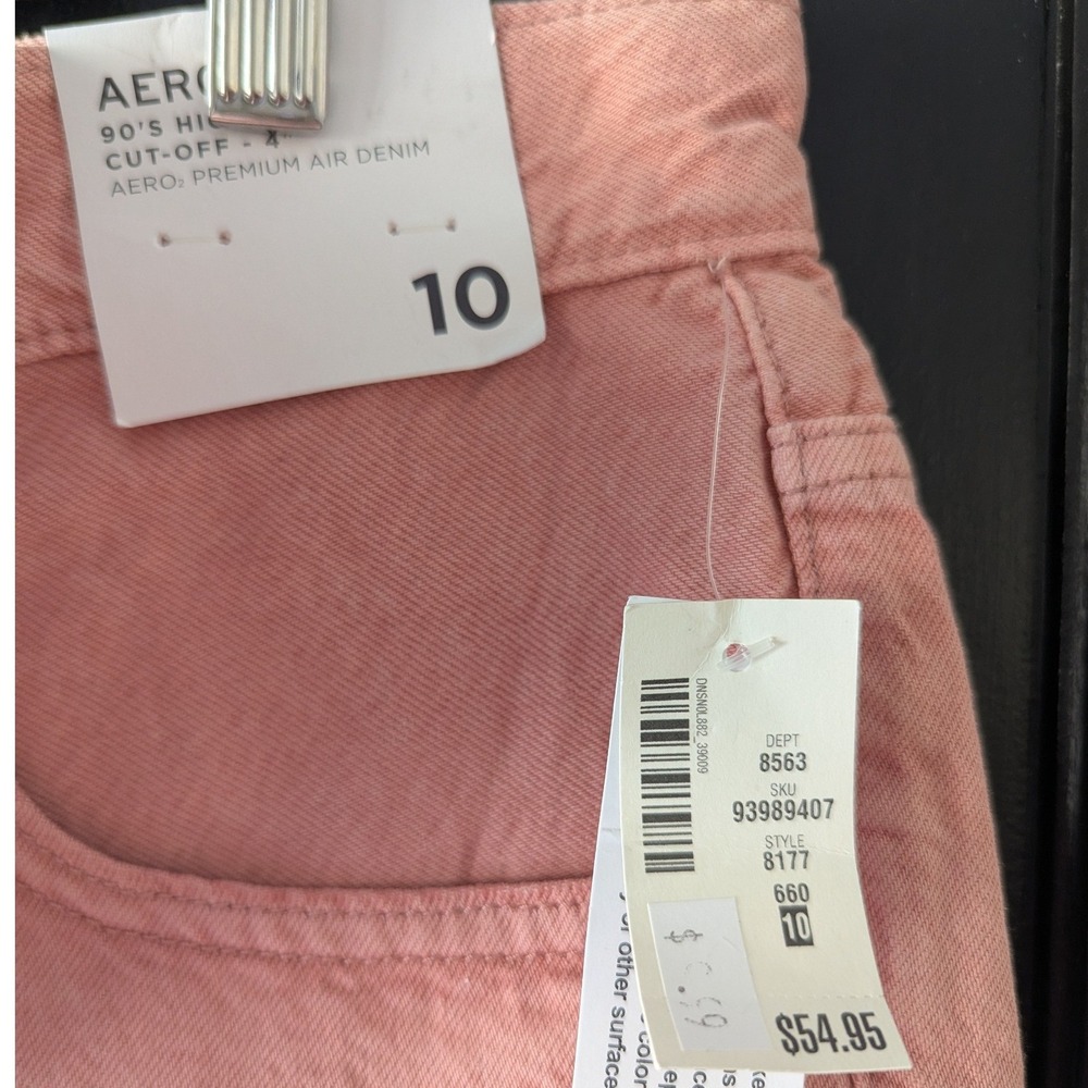 Aeropostale 90s High Rise Cut Off Denim Shorts Pink Distressed Raw Hem Size 10 - Picture 4 of 8